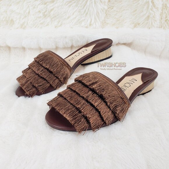 Brown fringe slip on mule clog flats - Picture 2 of 11